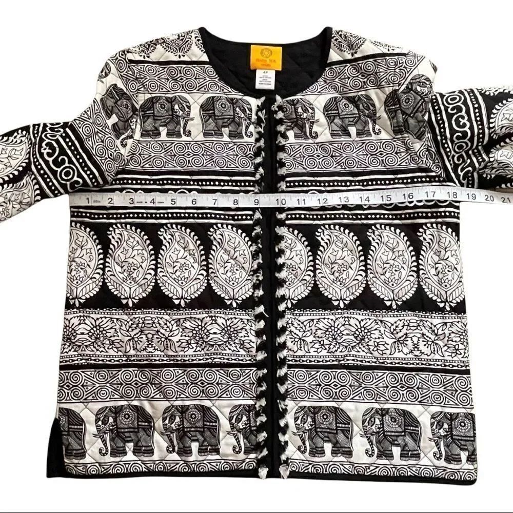 Ruby Rd. B&W Striped Elephant Quilted Jacket Sz 4P - Picture 11 of 15